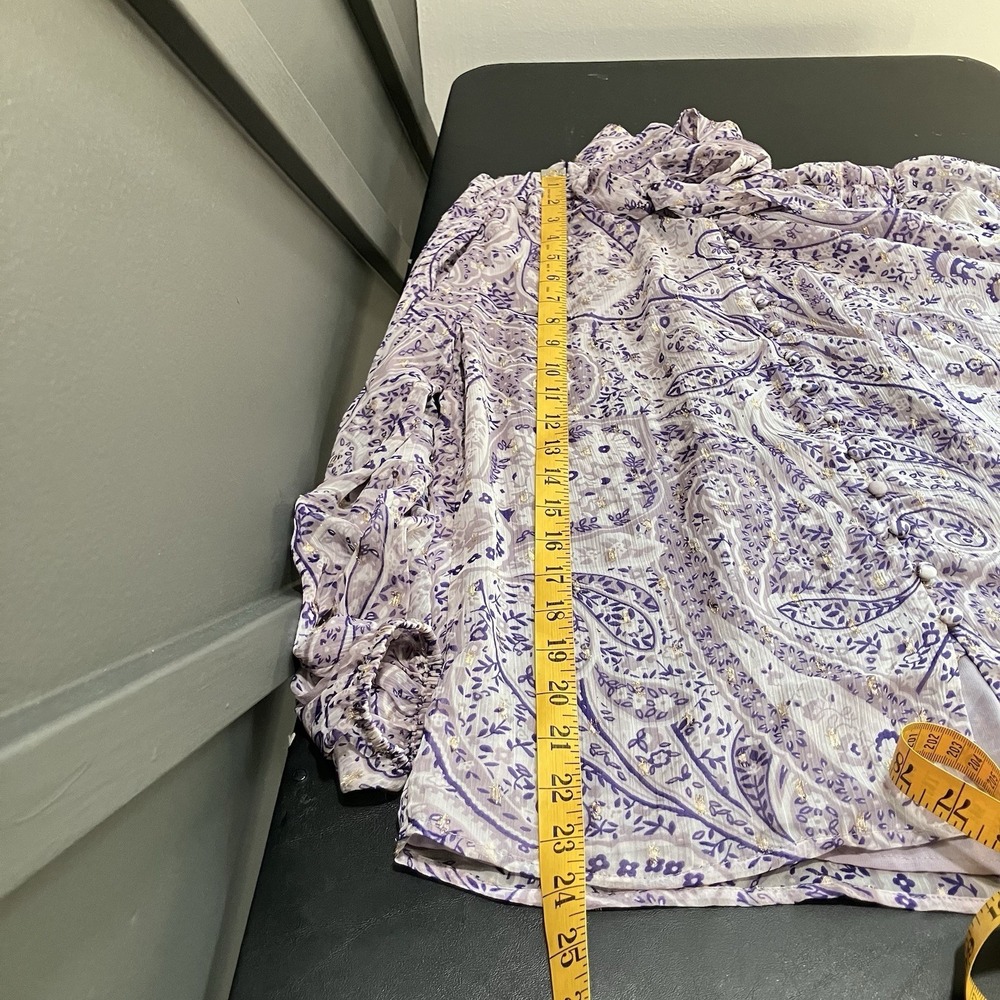 Ann Taylor Paisley Tie Neck Blouse Womens SP Lavender Long Sleeve Top NWT - Picture 6 of 11